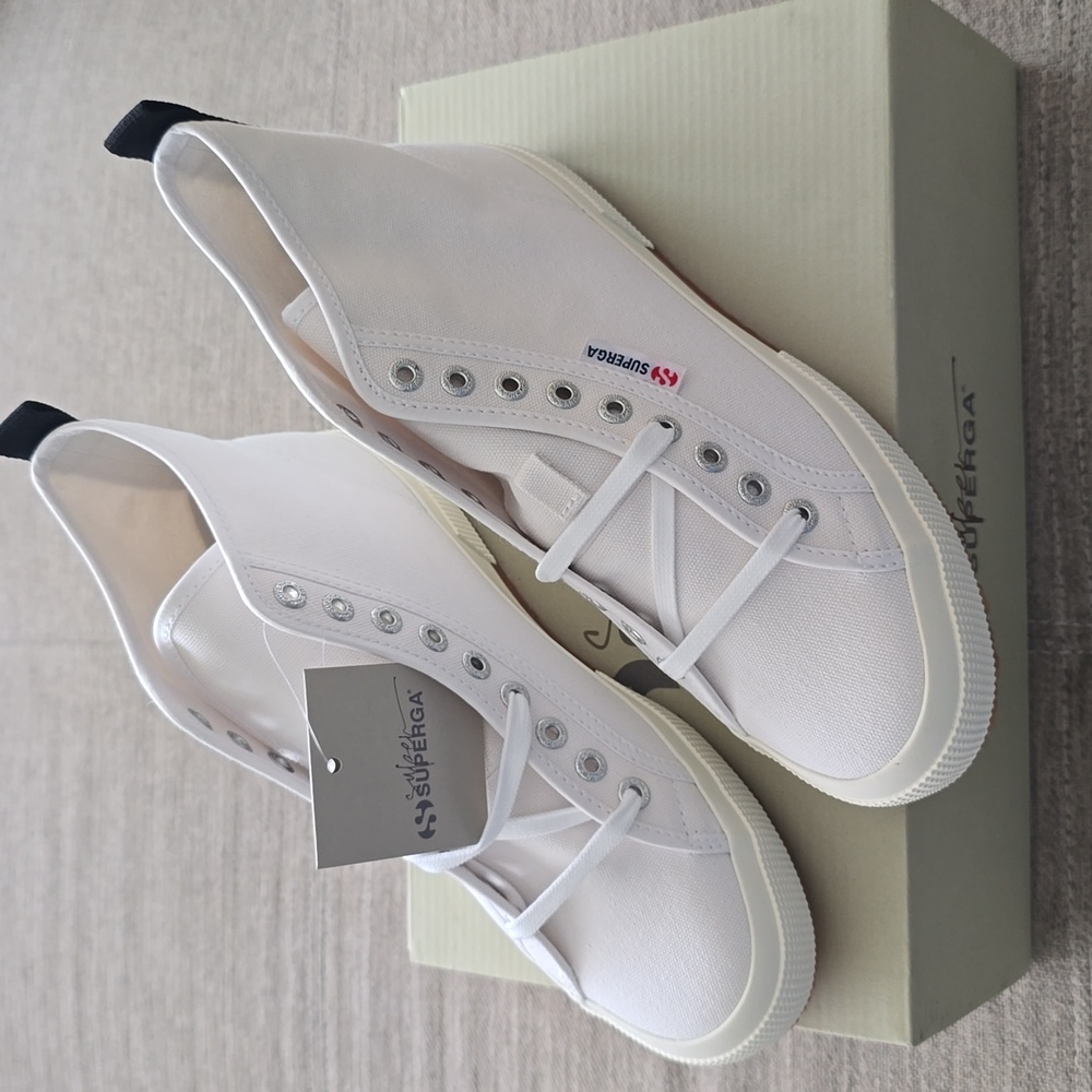 Superga SUPER MID COTTON HIGH TOP WITH BLACK STRIPE SZ 8.5